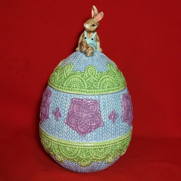 VTG Easter Egg Cookie Candy Jar SittingEaster Bunny Lid